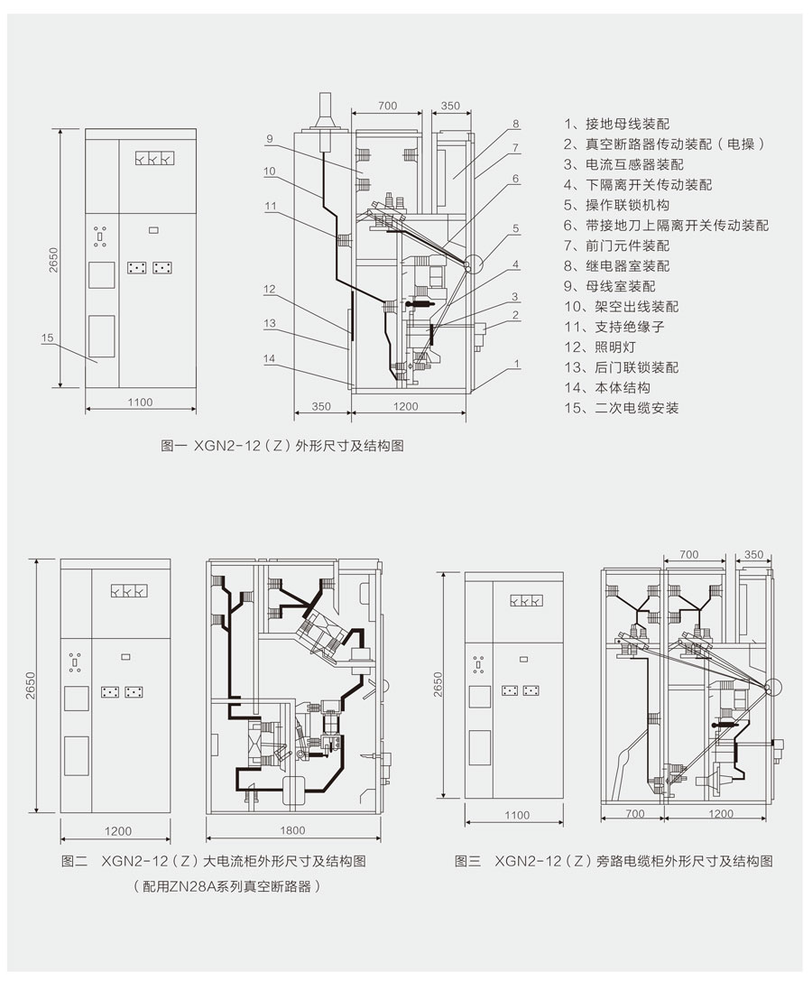 XGN2-12箱式固定式金屬封閉開關設備外形尺寸及結構圖