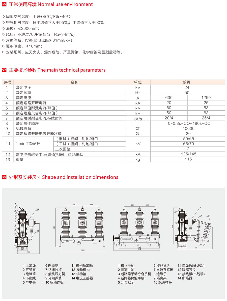 ZW32-24(G)系列戶外高壓真空斷路器主要技術(shù)參數(shù)及外形安裝尺寸